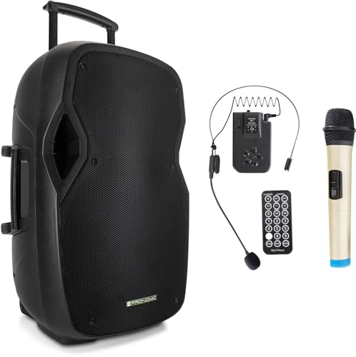 Pronomic MOVE 15 Partybox - Impianto PA Mobile Altoparlante Bluetooth TWS - Cassa Musicale con Batteria Potente - Potenza 30W (RMS) - Set con Cassa Attiva, Microfono Wireless, Headset e Telecomando