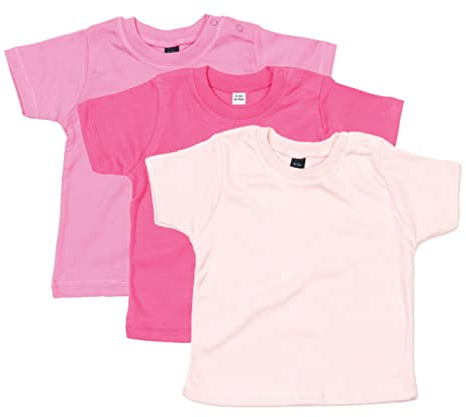 COOZO Baby Short Sleeve Pack of 3 Plain T-Shirts - Bubblegum Pink/Fuchsia/Powder Pink - 12-18 Months