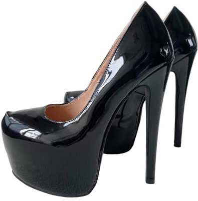 Frankie Hsu Sexy Stiletto Piattaforma Tacco Alto Ufficio Pompe, Classico Nero Brevetto Moda Scarpe Da Donna Tacco Alto, Grande Grande Formato Designer Elegante Per Le Donne US5-14, nero, 49 EU