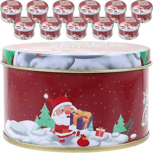 MAGICLULU 12 barattoli vuoti in rotondi di Natale, contenitori in metallo per nidificazione per biscotti festivi per biscotti per feste caramelle regali alimentari