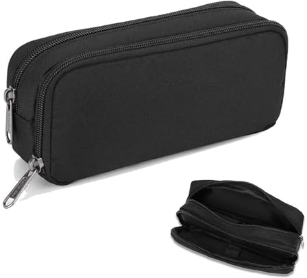 Gunwon 1 Pcs Black Stationery Pencil Case Bag,Large Pencil Cases Durable Shell Big Capacity Zip Compartment Case Holder,Big Capacity Storage Pencil Bag Case for School College Office Stationery