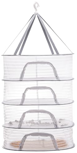 Coloch 4 Layer Herb Drying Rack with Zipper, Hanging Mesh Net Collapsible Food Drying Fish Net Hanging Basket Dryer Net for Seeds, Buds, Fruits, Vegetables, Herbs, Fish, Clothes, Doll