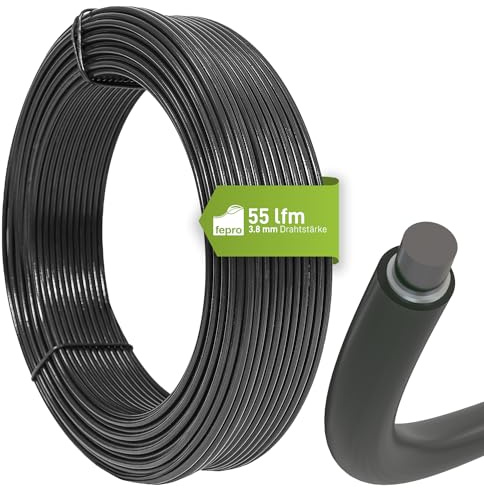 Fepro® Spanndraht 3,8 mm x 55 m, anthrazit, verzinkt und kunststoffbeschichtet - witterungsbeständig, ideal für Maschendraht, Wildzaun, Garten oder basteln