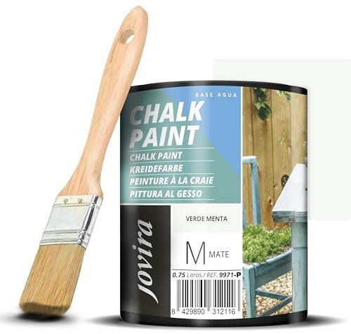 JOVIRA PINTURAS Chalk Paint - Vernice gessata all'acqua opaca + Pennello speciale per legno. Rinnovate i vostri mobili con creatività. (750 Millilitri, Verde Menta + Pennello) F-33-K