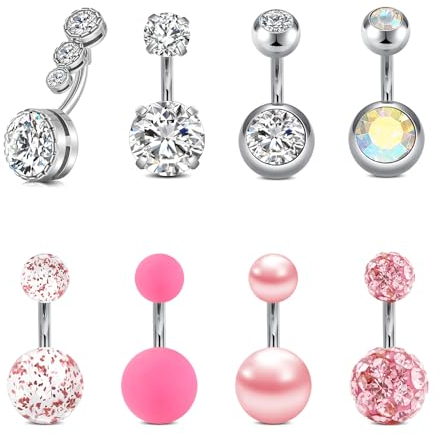 FECTAS 8stk Kurzes Bauchnabelpiercing 6mm Chirurgenstahl 14G Bauchpiercing Piercing Bauchnabel Silber Rosa