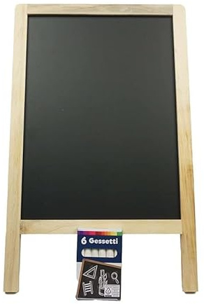 Virsus Lavagna nera a Doppio Lato per gesso con cornice in legno 6044, misura 40x25, 6 gessetti bianchi e una spugna cancellino, lavagnetta per prezzi scrittura, disegno, promemoria, Bar