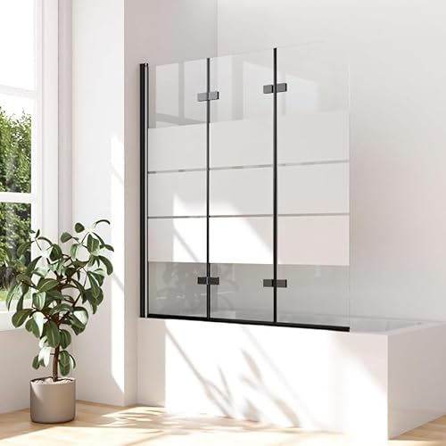 Duschwand für Badewanne Gestreift, Duschwand 140x140cm Badewannenaufsatz Duschwand Gestreift Schwarz 3-teilig Faltbar Duschabtrennung Badewanne mit 6mm NANO ESG-Glas