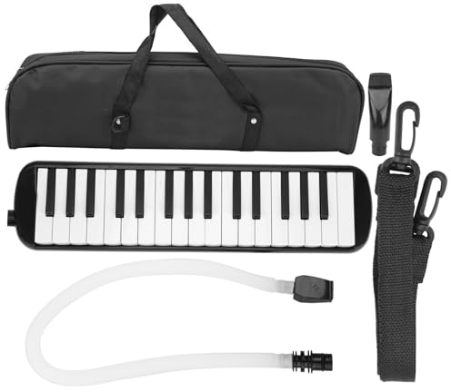 Melodica-Instrument mit 32 Tasten, Air-Piano-Tastatur-Musikinstrument mit Tragetasche und Kurzen Mundstücken, für Studenten, Anfänger, Interpreten, Musikliebhaber (BLACK)