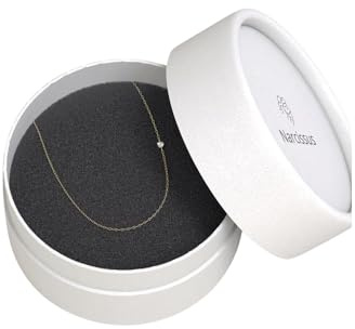 Ethos Jewelry Elegante 14 Karat Massivgold Diamant Weißgold Halskette - Doppelseitiger 0,05 Karat Diamant Anhänger, Minimalistischer Zarter Goldkette, Passend für Damen