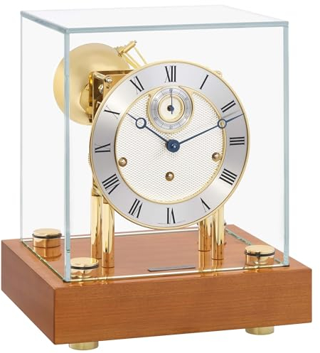 Hermle Hochwertige mechanische Tischuhr mit Schlüsselaufzug Tischuhr Chigwell Kirschbaum Messing Westminster Mechanisch 30cm- 22801-Q50352