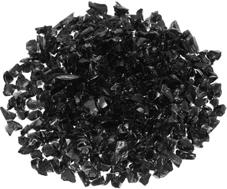 sourcing map 1 Pound Fire Glass Stone, 6-9mm High Luster Reflective Fire Pit Glass Rocks for Fireplace Fire Pit Table Home Garden Decoration, Vase Filler, Landscaping, Black