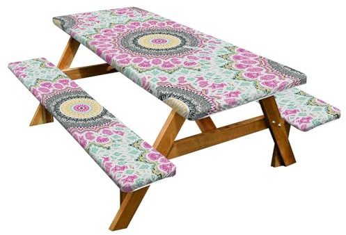 Tuxxjzm Mesa de picnic con fundas de banco, mesa de camping, mantel ajustable impermeable con bordes elásticos para mesas y asientos, 182 x 76 cm