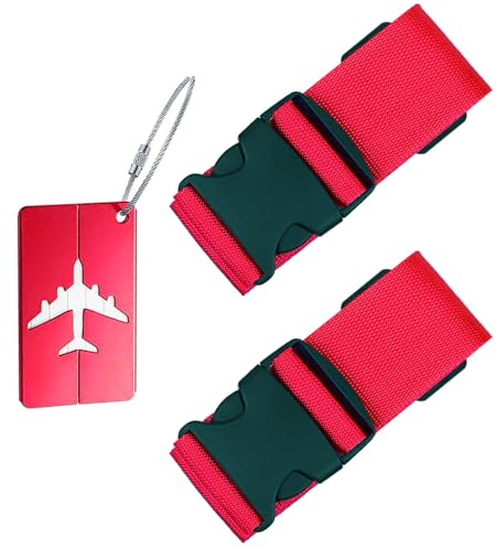 Koffergurt Set mit Gepäckanhänger Kofferband Verstellbar Reisezubehör | Schnelle Erkennung und sicherer Transport von Taschen und Trolleys, ideal für Urlaub, Geschäftsreisen und Flughafengepäck