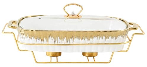 Chafing Dish aus Keramik für Buffets – weißes Speisenwärmtablett mit Glasdeckel und Griff – Chafing Dish in Familiengröße, zum Servieren von Suppe, Chafing Dish und Buffetwärmer-Set für Partys, klei