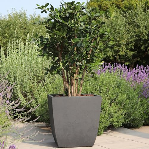 EDA Bac a fleurs Carré DIVA BASALT - 42 L - 43,5 x 43,5 x H.44,2 cm - Bac intérieur amovible - Gris anthracite