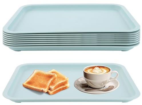 MIVIDE Serviertabletts aus Kunststoff Rechteckig, 30.5 x 23 cm, 8 Stück | Tablett Serviertablett Rechteckig, Servierplatten Plastik für Handwerk, Schule, Cafeteria, Blau