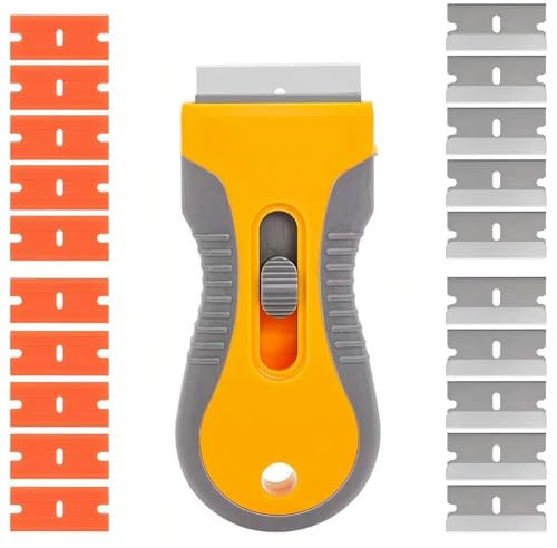 ZEPIQOR 1 PCS Raschietto + 10 Lame in Acciaio Inox e 10 Lame in plastica, raschietto, raschietto silicone, Raschietto Vetro, Raschietto Forno per Colla, Colore, Decalcomanie, Piano Cottura e Forno