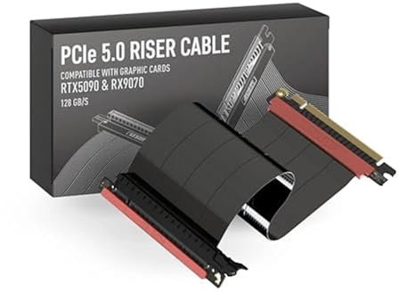 LINKUP – AVA5 PCIE 5.0 stigkabel | RTX5090 RX9070 GPU färdig | x16 128 GB/s hastighet | PCIe 4.0 kompatibel | Utvecklad för ITX | Individuell inverterad rak svart 27 cm (total längd 31,5 cm)
