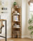 Apetaccat Eckregal, Ecke Bücherregal mit 5 Ebenen,Pflanzenregal, Anzeige Aufbewahrungsregal für Wohnzimmer,Büro,Schlafzimmer,127x29x29cm, Eichenholz