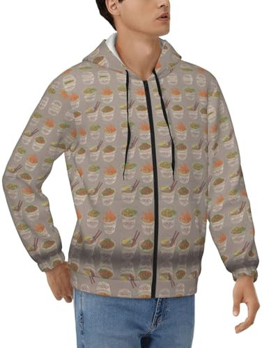 Sudadera con capucha para hombre, diseño de huevera, fideos, ramen, primavera, casual, con bolsillos con cremallera, cremallera completa, chaqueta deportiva con capucha, Negro -, XXX-Large