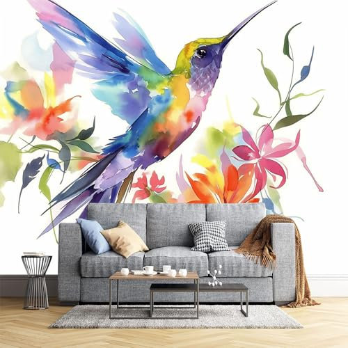 Aquarell Tiere Fototapete - Bunte Pflanzen - Größe 260X175Cm (Breite X Höhe) Wandtapete Tapete, Wandbild Wandtattoo Dekoration - Tapete, Kinderzimmer, Kindertapete