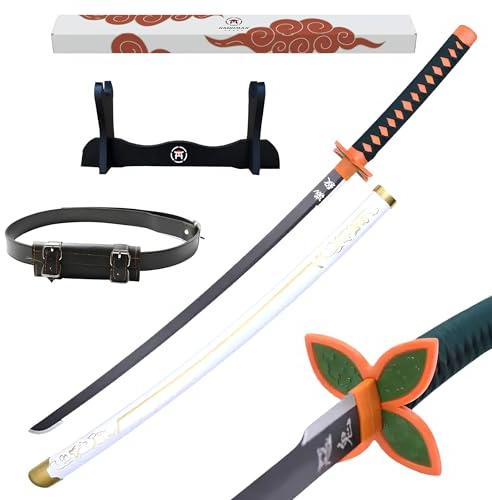 Hashiman - Katana Demon Réplique Manga Sabre + Support Epée Bois + Ceinture - Catana Japonais Cosplay Décoration Jouet Enfant Adulte - Jeu Déguisement Deco Ninja (Shinobu Kocho 2)