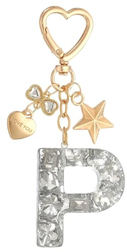 PATIKIL Porte-Clef Avec Initiale Mignonne Lettre P Porte-Clefs Femme Brillant Amourastre Porte-Cle Pour Sac A Dos Trousseau Cle Voiture Accessoires Argent