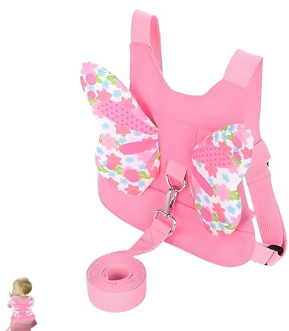 1PCS Reins, Reins, Walking Harness with Adjustable Safety Belt Pink Butterfly Wings Design Prevent from Getting Lost for Easy to Use