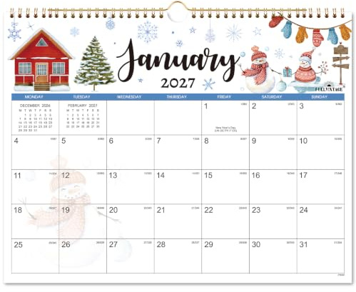 Calendar 2026 - Wall Calendar 2026 with Twin-Wire Binding, 2026 Calendar UK, January 2026 - December 2026, 37 x 29 cm, 12 Different Theme of Holidays