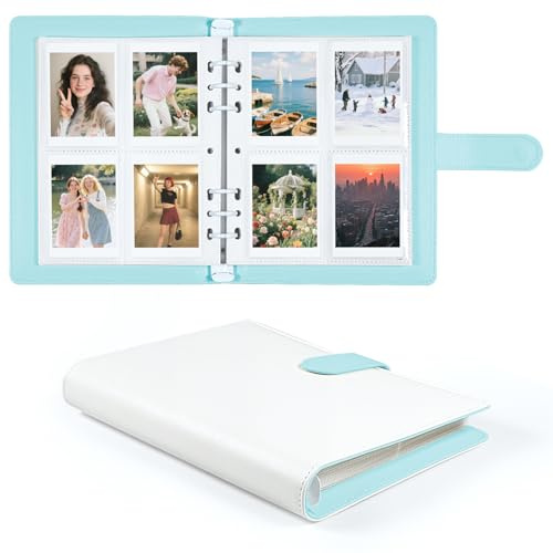 Álbum de Fotos 200 Fotos 2x3 Pulgadas, Álbum de Cuero PU con Páginas, Compatible con Fujifilm Instax Mini 12 11 9 8+ 8 99 40 90 7 Evo LiPlay, Polaroid Snap/PIC-300 Cámaras Instantáneas (Azul-Blanco)