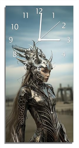 Wallario Design-Wanduhr Wüstenkriegerin aus Glas, Motiv-Uhr Größe 30 x 60 cm, weiße Zeiger