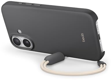 Beats Coque avec béquille pour iPhone 17 équipée MagSafe avec Commande de l'appareil Photo, Support intégré et dragonne, Fini Mat et Doublure en Tissu Microfibre - Gris Granite