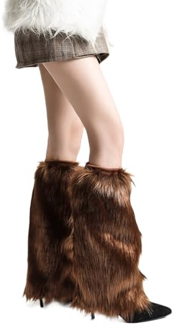 ZYMIADOU Pelz-Beinwärmer für Damen, Winter, pelzig, lange Stiefelstulpen, flauschiges Party-Kostüm für Urlaub, Festival, Aufführungen, Spielen, Karneval, lange Stiefel, Manschettenabdeckung, braun, R