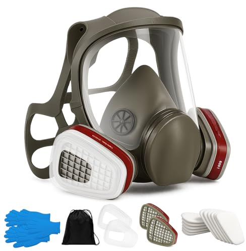 GreenWhim Respirator mask Reusable Full Face with Filters – Protective Gas Mask for Painting, Spraying, Sanding, Chemical and Dust Work