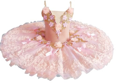 Flickor Balett Tutu Barn Dans Balett Leotard Camisole Klänning Broderad Tutu Dansdräkt Tävlingsdräkt,O,120