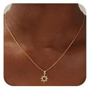 Fezodo Kette Sonne Damen - 18K Gold Kette Damen Mit Sonne Anhänger Gold Jewerly Schmuck Geschenk für Mädchen Frauen Mutter Freundin