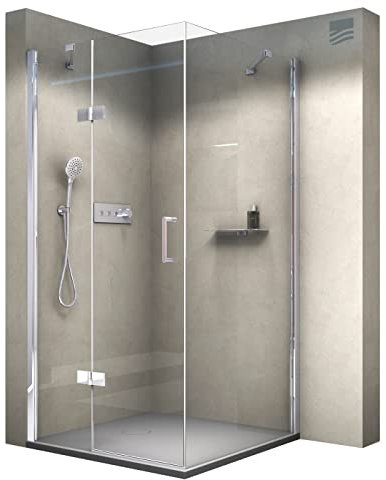 BERNSTEIN - Cabine de douche porte battante 80x80x195cm verre trempé ESG 8mm anticalcaire, Profilé Chrome, Ouverte porte vers la gauche - DX403