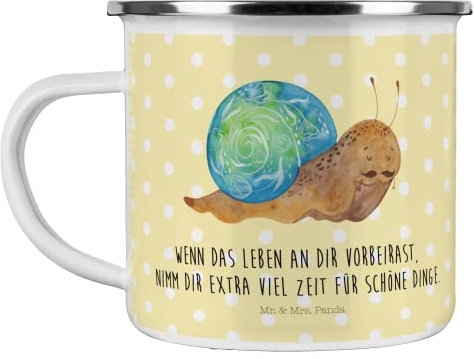 Mr. & Mrs. Panda Camping Emaille Tasse Schnecke Sir - Geschenk, Motivation, Weisheit, Campingtassen, Gute Laune, Tiermotive, lustige Sprüche,