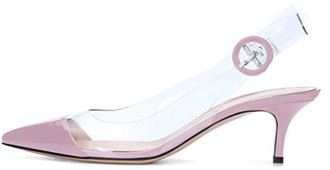 elashe - Décolleté con Tacco Basso Donna - Scarpe col Tacco Punta Chiusa Donna - Sling Back 6.5CM Lilla EU35