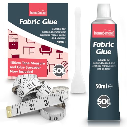 SOL 50ml Fabric Glue Strong with Spreader - Adhesive for Fabrics, Crafts, Upholstery, Material, Badges, Textile, Felt or Wool - Waterproof, Flexible, Fast Drying, Durable Bond
