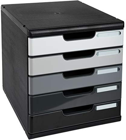 Exacompta - Ref 301794D - MODULO A4 - Lådhurts med 5 stängda lådor för A4+ dokument, Utvändiga mått: Djup 35 x Bredd 28,8 x Höjd 32 cm - Svart/grå nyans