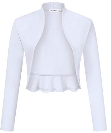 Clearlove Damen Bolero Langarm Schulterjacke Open Front Festlich Blazer, Weiß-upgrade, S