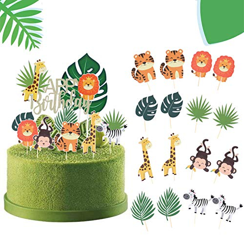 SUNBEAUTY Dschungel Tortendeko 26er Set Safari Kuchendeko Cake Toppers Geburtstag Dekoration Tropische Party Kindergeburtstag Torten Dekoration