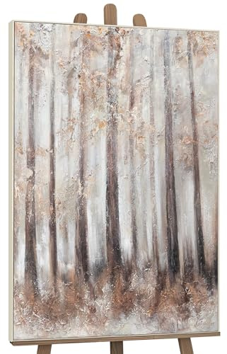 YS-Art Abstrakt Acryl Gemälde auf Leinwand mit Rahmen Morgenfrische handgemalt Wandbilder Wohnzimmer modern Wohndekor Bilder Wald Büro echte Kunst 120x80 cm
