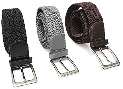 Matec 3 Stück Stretchgürtel mit 115 cm Gesamtlänge und 3,5 cm breit elastische geflochtene dehnbare 1 x Schwarz1 x Grau und 1 x Braun.