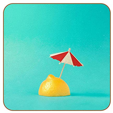 Lustige Frucht Zitrone Mit Regenschirm Rutschfestes Design Quadratischer Untersetzer für Tassen Tassen,Leder Möbel Schutz Pad Wiederverwendbar in Küchen Bar Wohnkultur,6PCS