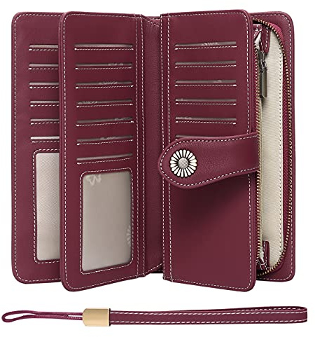 SENDEFN Portefeuille Femmes Portefeuille en Cuir Grande Femme Embrayage Protection RFID bloquant Grande capacité Long Portefeuille avec 24 emplacements pour Cartes et Bracelet Portefeuille