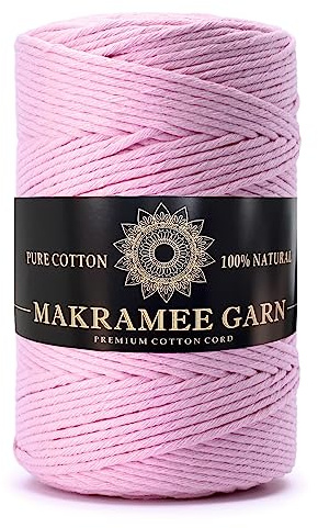 Makramee Garn. Baumwollgarn Kordel. 100% Natur Baumwoll-Kordel. Perfekt für Basteln, DIY, Handwerk & Stricken. 100% Natur Baumwollgarn, Dicke Macrame Cord (Rosa, 5mm/100m)