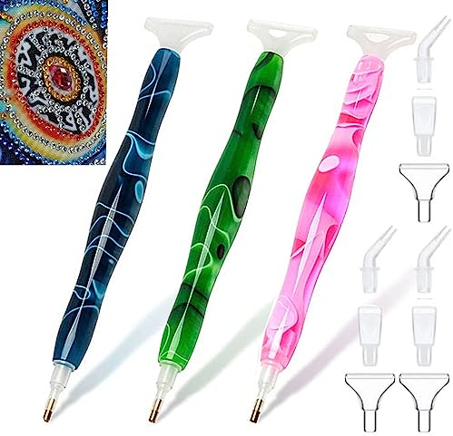 Saijer Kunstharz Diamant Malstift,3 Stücke Diamantmalerei Stift mit 15 Diamant Malerei Stiftköpfe Diamant Strass Picker Diamond Malstift Set für Diamantmalerei Stickerei Nagelwerkzeug DIY Dekoration