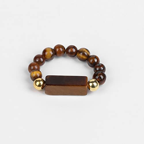 WLLDDDIU Naturbraun Tigerauge Steinring Kristallquader Perlenring Elastische Damen Steinringe Reiki Balance Knöchel Fingerringe Ewigkeitsring Für Frauen Mädchen Männer